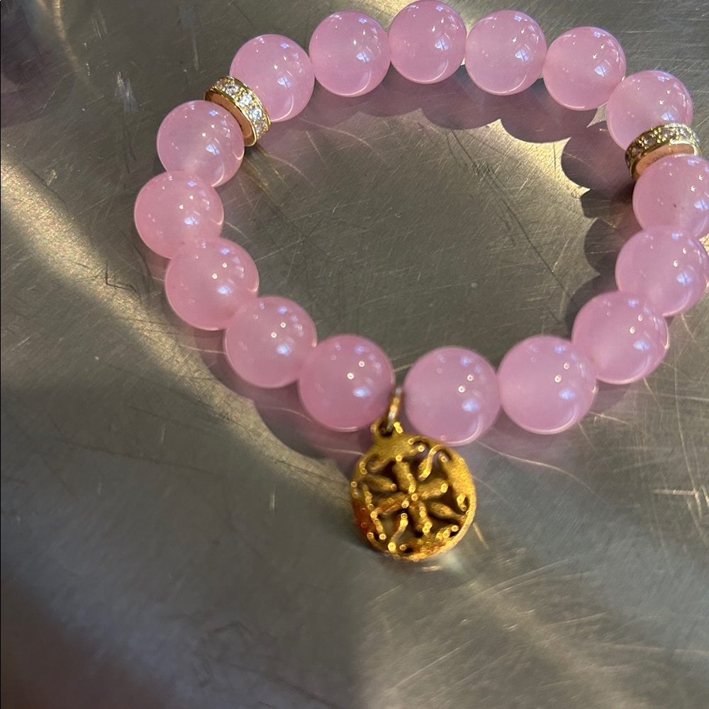 Rustic Cuff Girls Pink Beaded and Leather Bracelet Set with Charms - Picture 2 of 4